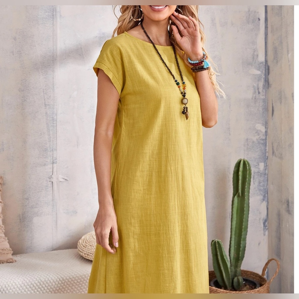 Cotton Maxi Dress Yellow - Picture 3 of 5